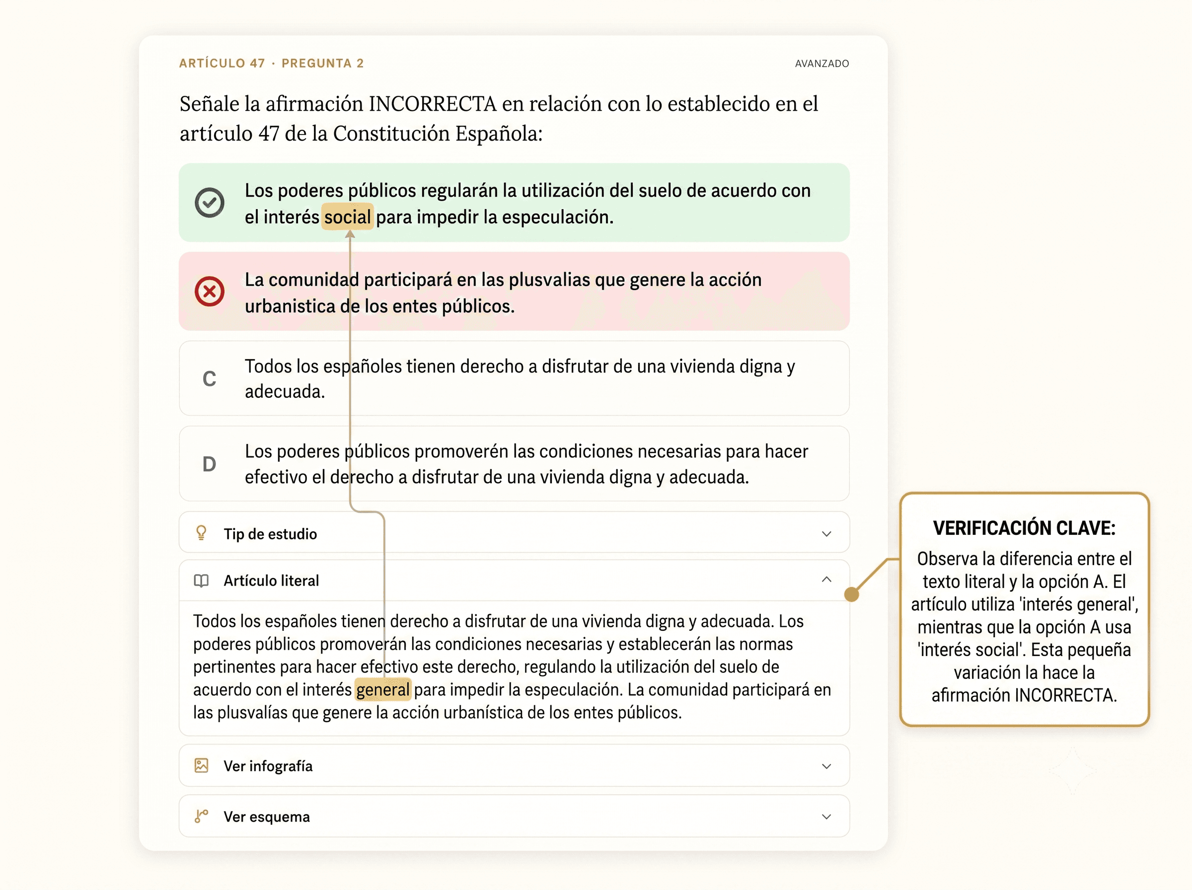 Captura de la zona de corrección con el texto literal del artículo de ley